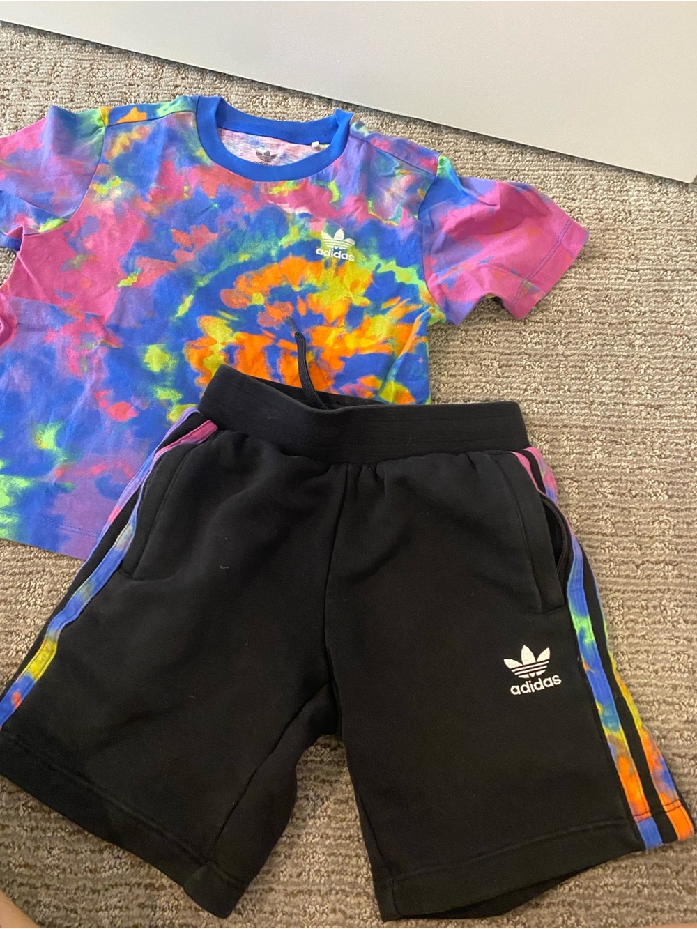 adidas Kids Black Shorts with Tie-Dye Side Stripe set - size 5-6